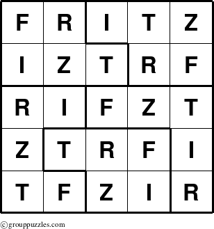 The grouppuzzles.com Answer grid for the Fritz puzzle for 