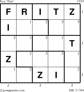 The grouppuzzles.com Easy Fritz puzzle for , suitable for printing, with all 3 steps marked