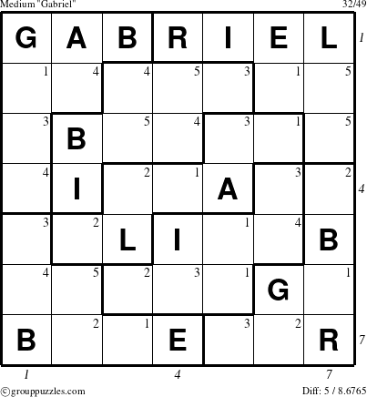 The grouppuzzles.com Medium Gabriel puzzle for , suitable for printing, with all 5 steps marked