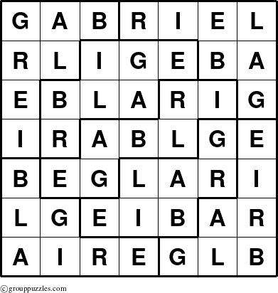 The grouppuzzles.com Answer grid for the Gabriel puzzle for 