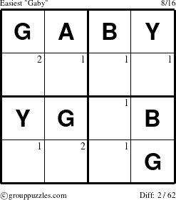 The grouppuzzles.com Easiest Gaby puzzle for  with the first 2 steps marked