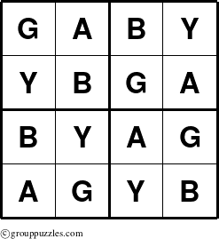 The grouppuzzles.com Answer grid for the Gaby puzzle for 