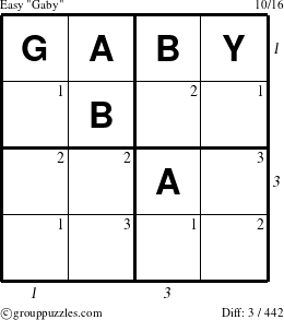 The grouppuzzles.com Easy Gaby puzzle for  with all 3 steps marked