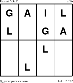 The grouppuzzles.com Easiest Gail puzzle for 