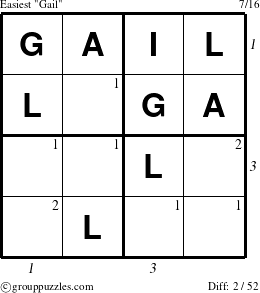 The grouppuzzles.com Easiest Gail puzzle for  with all 2 steps marked