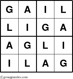 The grouppuzzles.com Answer grid for the Gail puzzle for 