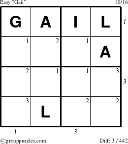 The grouppuzzles.com Easy Gail puzzle for , suitable for printing, with all 3 steps marked