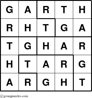 The grouppuzzles.com Answer grid for the Garth puzzle for 