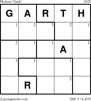 The grouppuzzles.com Medium Garth puzzle for  with the first 3 steps marked