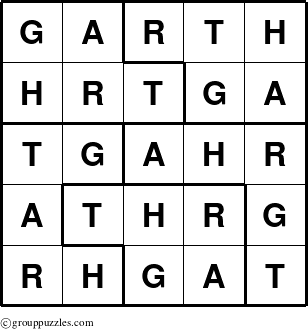The grouppuzzles.com Answer grid for the Garth puzzle for 
