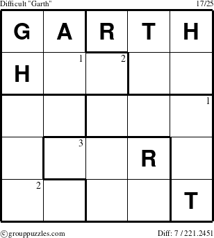 The grouppuzzles.com Difficult Garth puzzle for  with the first 3 steps marked