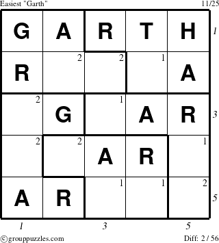 The grouppuzzles.com Easiest Garth puzzle for  with all 2 steps marked