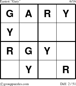 The grouppuzzles.com Easiest Gary puzzle for 