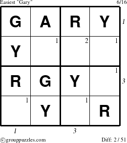 The grouppuzzles.com Easiest Gary puzzle for , suitable for printing, with all 2 steps marked