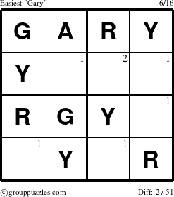 The grouppuzzles.com Easiest Gary puzzle for  with the first 2 steps marked
