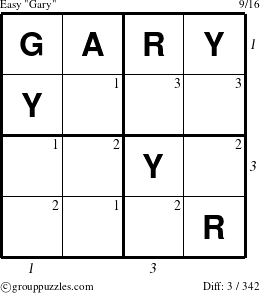 The grouppuzzles.com Easy Gary puzzle for  with all 3 steps marked