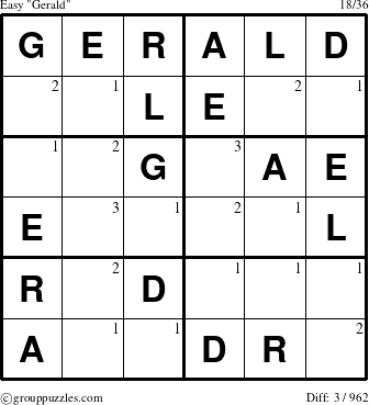 The grouppuzzles.com Easy Gerald puzzle for  with the first 3 steps marked