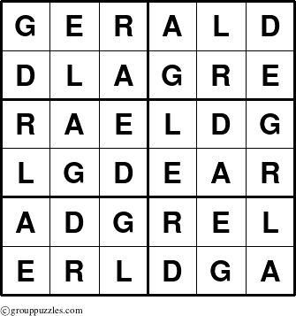 The grouppuzzles.com Answer grid for the Gerald puzzle for 