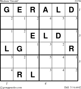 The grouppuzzles.com Medium Gerald puzzle for  with all 5 steps marked