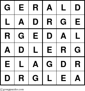The grouppuzzles.com Answer grid for the Gerald puzzle for 