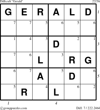 The grouppuzzles.com Difficult Gerald puzzle for  with all 7 steps marked