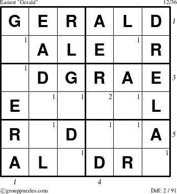 The grouppuzzles.com Easiest Gerald puzzle for , suitable for printing, with all 2 steps marked