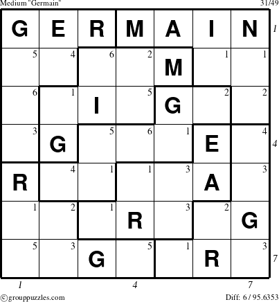 The grouppuzzles.com Medium Germain puzzle for , suitable for printing, with all 6 steps marked