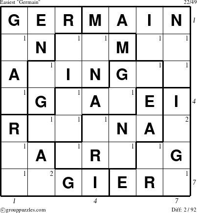 The grouppuzzles.com Easiest Germain puzzle for  with all 2 steps marked