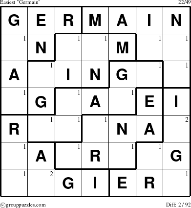 The grouppuzzles.com Easiest Germain puzzle for  with the first 2 steps marked