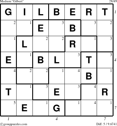 The grouppuzzles.com Medium Gilbert puzzle for , suitable for printing, with all 5 steps marked