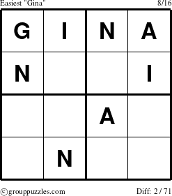 The grouppuzzles.com Easiest Gina puzzle for 