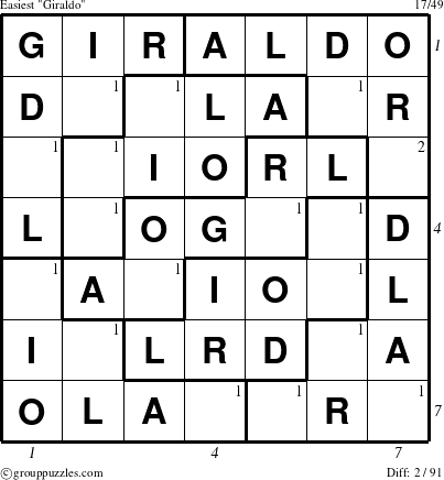 The grouppuzzles.com Easiest Giraldo puzzle for , suitable for printing, with all 2 steps marked