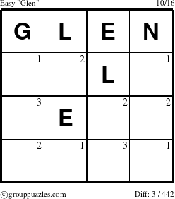 The grouppuzzles.com Easy Glen puzzle for  with the first 3 steps marked