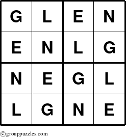 The grouppuzzles.com Answer grid for the Glen puzzle for 