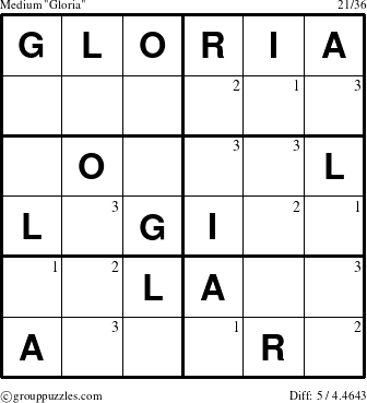 The grouppuzzles.com Medium Gloria puzzle for  with the first 3 steps marked