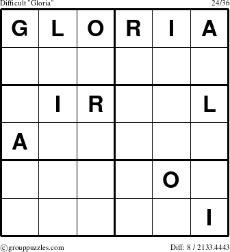 The grouppuzzles.com Difficult Gloria puzzle for 
