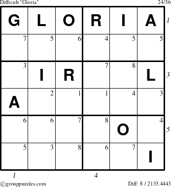 The grouppuzzles.com Difficult Gloria puzzle for  with all 8 steps marked