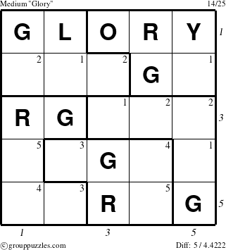 The grouppuzzles.com Medium Glory puzzle for  with all 5 steps marked