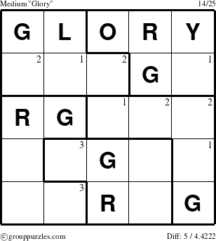 The grouppuzzles.com Medium Glory puzzle for  with the first 3 steps marked