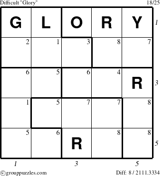 The grouppuzzles.com Difficult Glory puzzle for  with all 8 steps marked