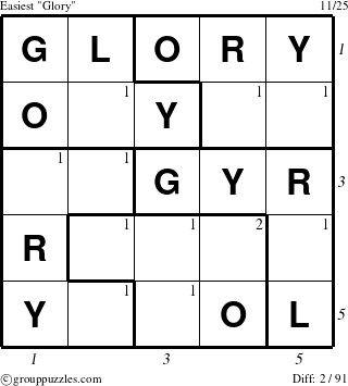 The grouppuzzles.com Easiest Glory puzzle for  with all 2 steps marked