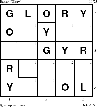 The grouppuzzles.com Easiest Glory puzzle for , suitable for printing, with all 2 steps marked