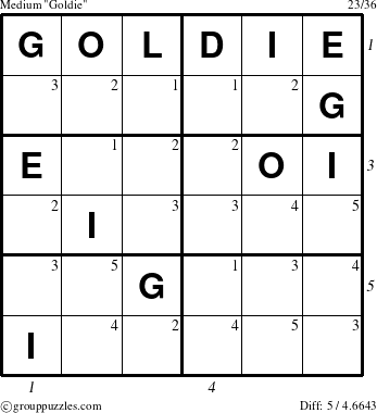 The grouppuzzles.com Medium Goldie puzzle for , suitable for printing, with all 5 steps marked