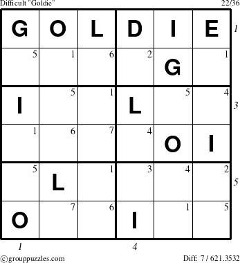 The grouppuzzles.com Difficult Goldie puzzle for  with all 7 steps marked
