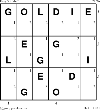 The grouppuzzles.com Easy Goldie puzzle for  with all 3 steps marked