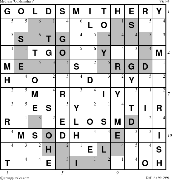The grouppuzzles.com Medium Goldsmithery puzzle for  with all 6 steps marked