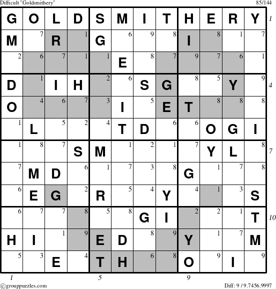 The grouppuzzles.com Difficult Goldsmithery puzzle for  with all 9 steps marked