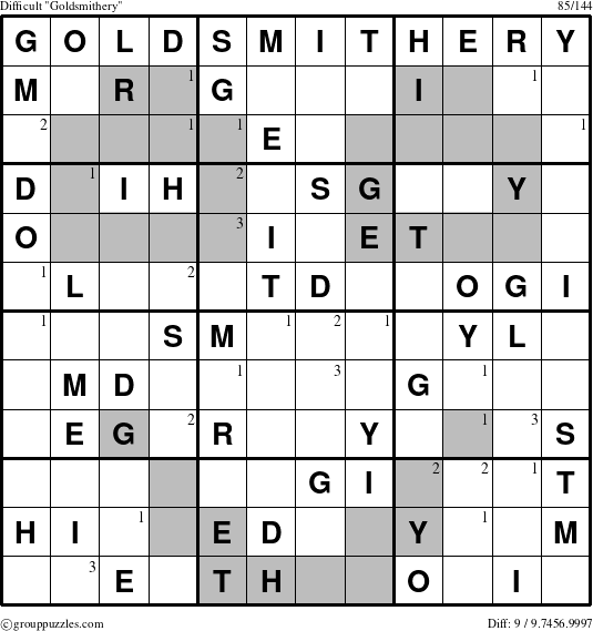 The grouppuzzles.com Difficult Goldsmithery puzzle for  with the first 3 steps marked