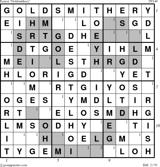 The grouppuzzles.com Easiest Goldsmithery puzzle for , suitable for printing, with all 2 steps marked