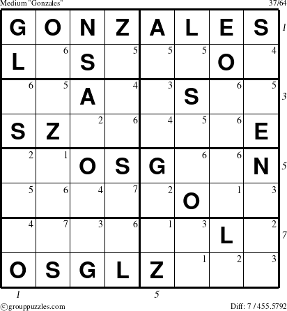 The grouppuzzles.com Medium Gonzales puzzle for , suitable for printing, with all 7 steps marked